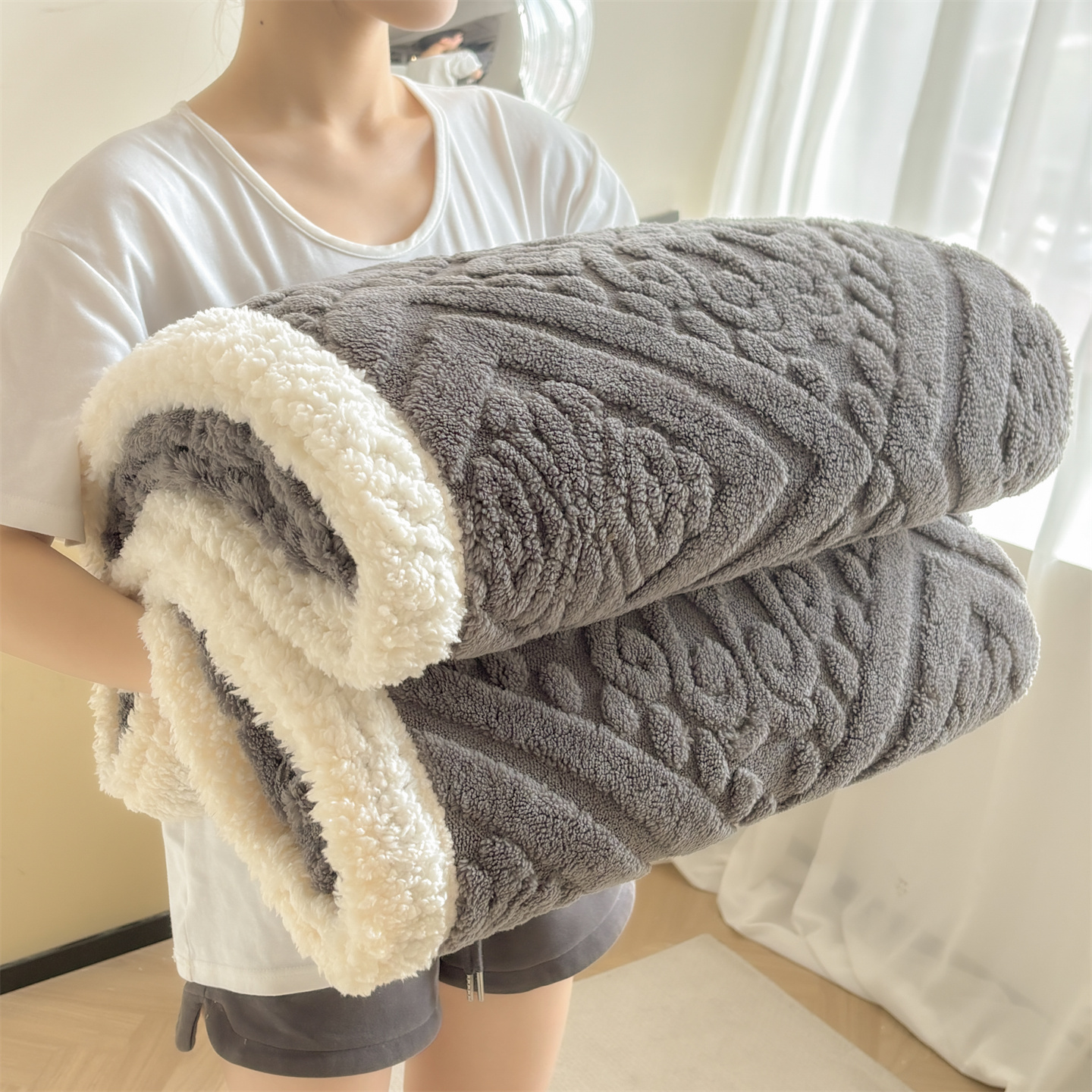 安懒懒 A类塔芙绒毛毯被套两用毯子办公居家披肩毯盖毯英伦雕花风