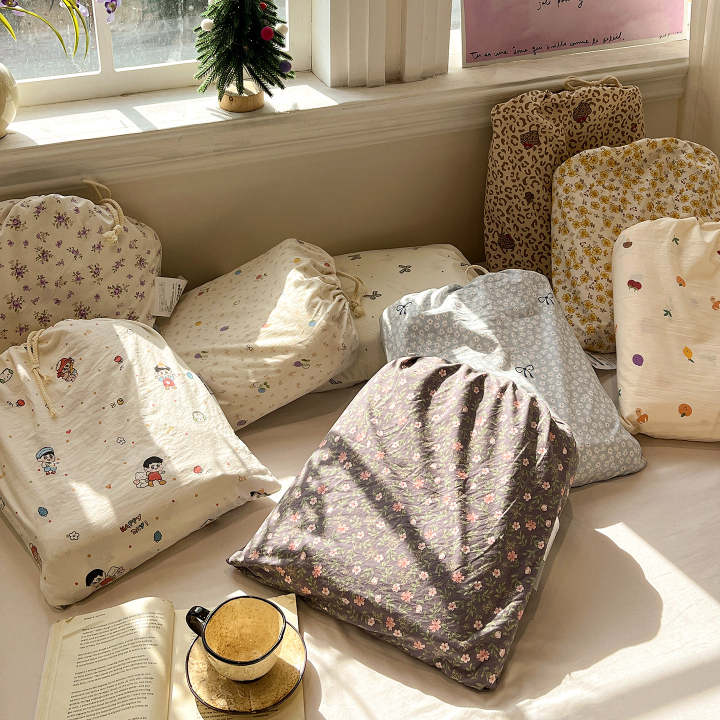 安懒懒 水洗仿棉云感纱四件套植物花卉小清新床单款四季通用亲肤,床上用品,床品套件/四件套/多件套,淘宝优惠券,粉丝福利购,淘宝优惠卷