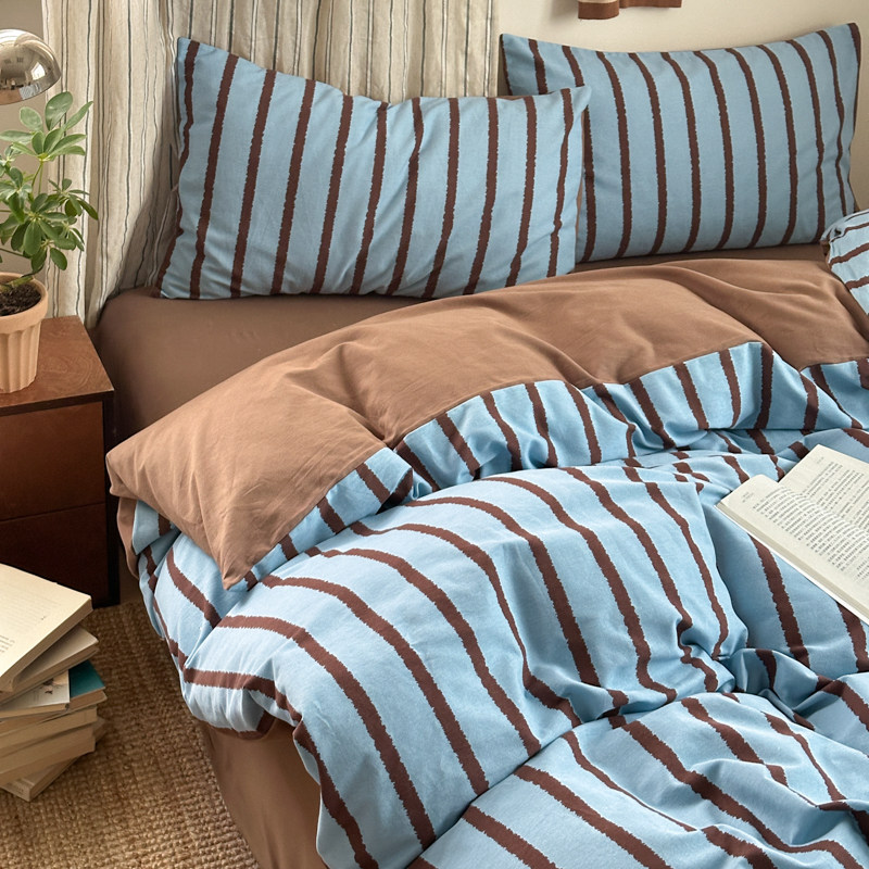 安懒懒 A类全棉纯棉加厚磨毛简约条纹格子四件套复古亲肤格纹舒适,床上用品,床品套件/四件套/多件套,淘宝优惠券,粉丝福利购,淘宝优惠卷