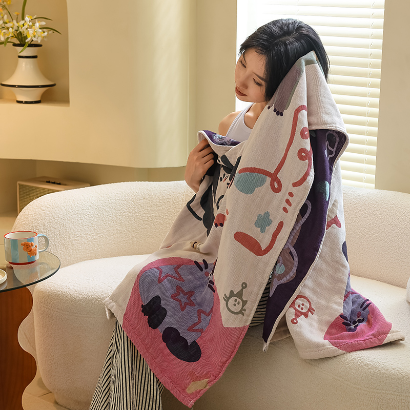 安懒懒 四层全棉纱布浴巾卡通可爱加大毛巾80*160cm纯棉柔软细腻