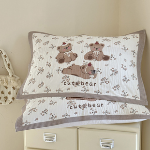 安懒懒 A类全棉纱布枕巾一对纯棉水洗卡通色织柔软透气52x78cm