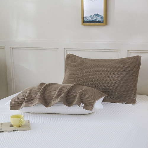 安懒懒 全棉纯棉蜂窝格棉语枕巾一对装简约百搭柔软52*78cm约300g