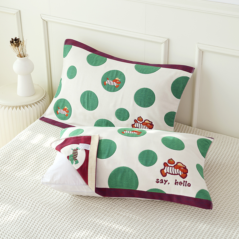 安懒懒 纯棉八层纱布大版花萌宠絮花系列枕巾全棉加厚52*78cm一对