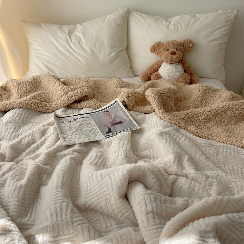 安懒懒 韩系ins风提花兔毛绒毯毛毯毯子午睡盖毯柔软软萌小清新