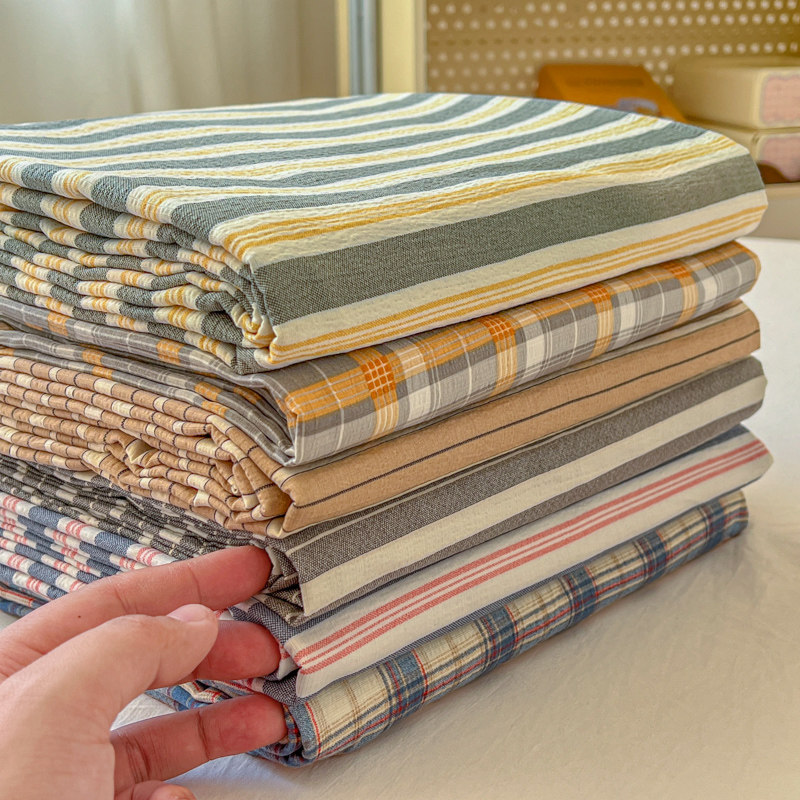 安懒懒ins风格子床单云感双层纱