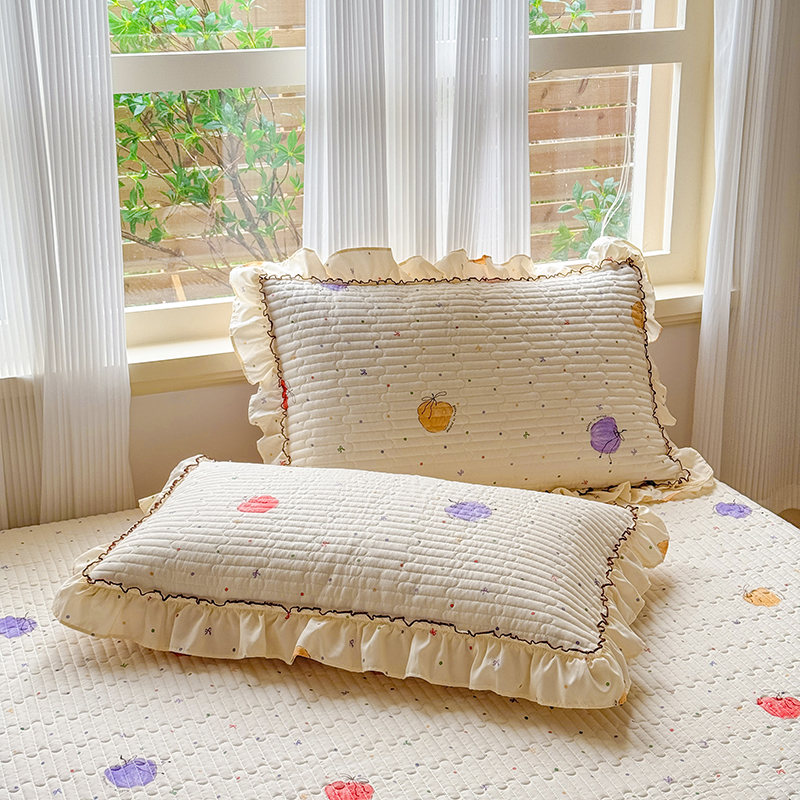 安懒懒 法式花边夹棉枕套柔软透气四季通用可机洗枕头套防脏一对