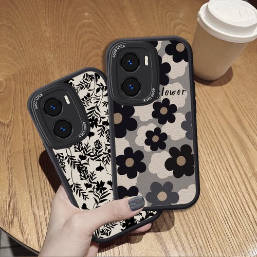 山茶花小羊皮vivoy35手机壳复古