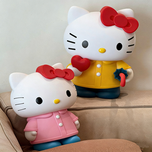 hellokitty摆件大号爱心黄粉雨衣Kt猫存钱罐女孩室内摆件可爱礼物