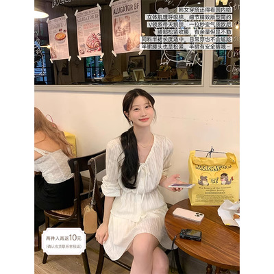 JeJuna炸鸡欧尼系带衬衫半裙套装