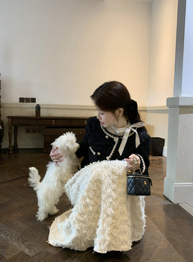 JeJuna炸鸡欧尼 在逃千金 蝴蝶结氛围感连衣裙白色温柔气质长裙女