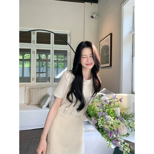 JeJuna炸鸡欧尼【57莱赛尔20醋酸】白昼微风复古蕾丝短袖半裙
