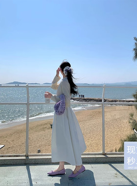 JeJuna炸鸡欧尼 沿海日记 绝美裙摆白色背心伞裙蛋奶黄针织开衫女