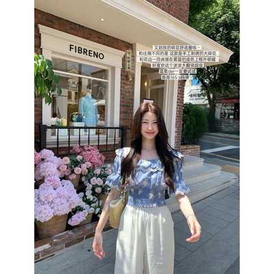 炸鸡欧尼JeJuna莫奈花园碎花上衣