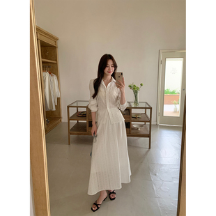 白色长裙套装 纯棉水溶刺绣微透衬衫 女 白山茶书签 JeJuna炸鸡欧尼