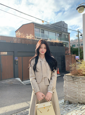 炸鸡欧尼JeJuna 智媛欧尼 韩女高级感修身系带上衣气质半裙套装