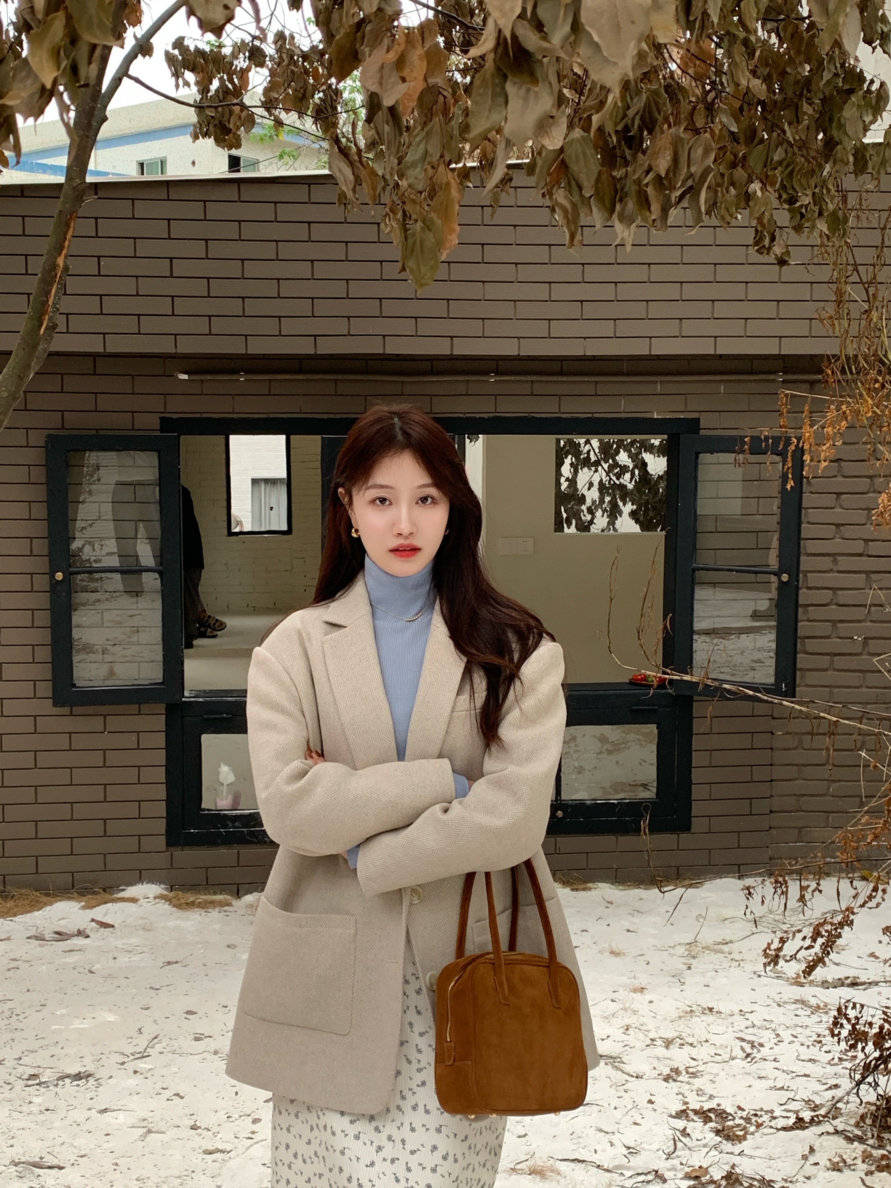 JeJuna炸鸡欧尼 小V脸 3色精仿30坑条针织衫女高领保暖羊毛打底衫