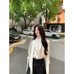 JeJuna炸鸡欧尼 浮光香颂 早秋质感缎面衬衫黑色半裙气质两件套女