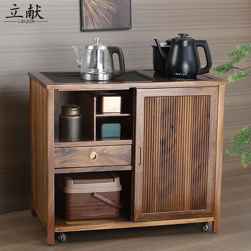 胡桃木移动茶水柜实木边几茶车整装一体泡茶台茶桌茶几中式茶边柜
