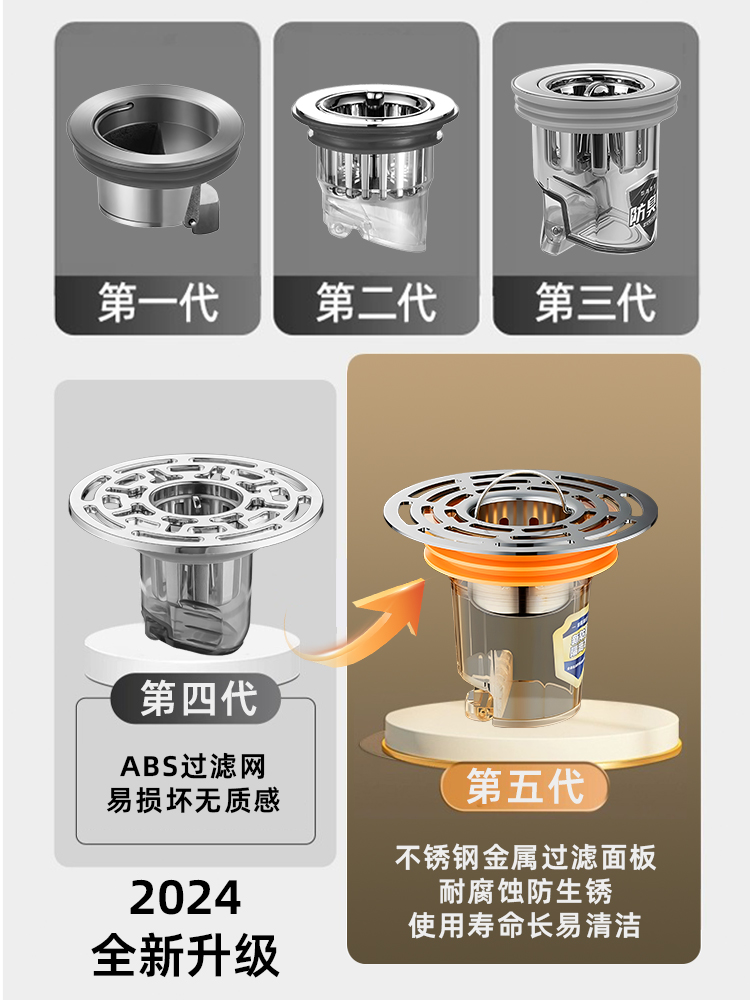 不锈钢防臭地漏芯卫生间通用下水道过滤防虫防堵内芯磁吸快速排水-封面