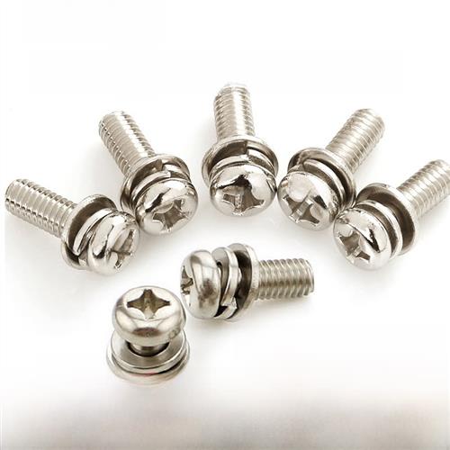 镀镍圆头十字盘头配有平弹簧垫圈三个组合螺钉M2M2.5M3M4*4X5X6X8