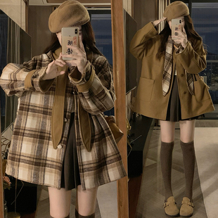 少女学院风连帽双面呢子大衣2025秋冬装新款初中高中学生毛呢外套