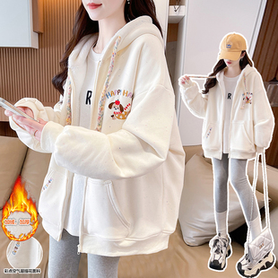 初中女生可爱羊羔毛外套冬季加绒卫衣高中学生洋气加厚保暖棉衣服