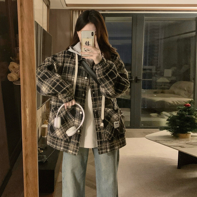 学院风假两件格子毛呢外套少女2025冬新款初高中学生夹棉加厚棉衣