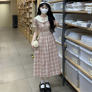 初中女生甜美娃娃领连衣裙夏新款高中学生温柔学院风休闲日常裙子