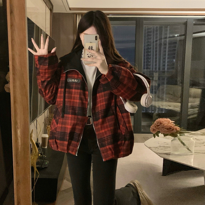 初中高中学生格子夹棉加厚短外套少女大童秋冬装新款宽松保暖棉衣