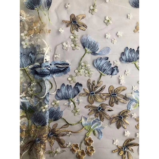 新款直销直销 新款网纱绣花 婚纱蕾丝花边布料  刺绣面料 落英缤