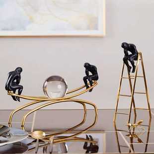 新款直销欧式思考者摆件样板房客厅酒柜办公室舒服金属水晶球家居