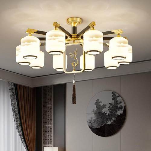 新款直销朝下新中式吊灯全铜客厅灯中国风现代简约餐厅灯复式楼中