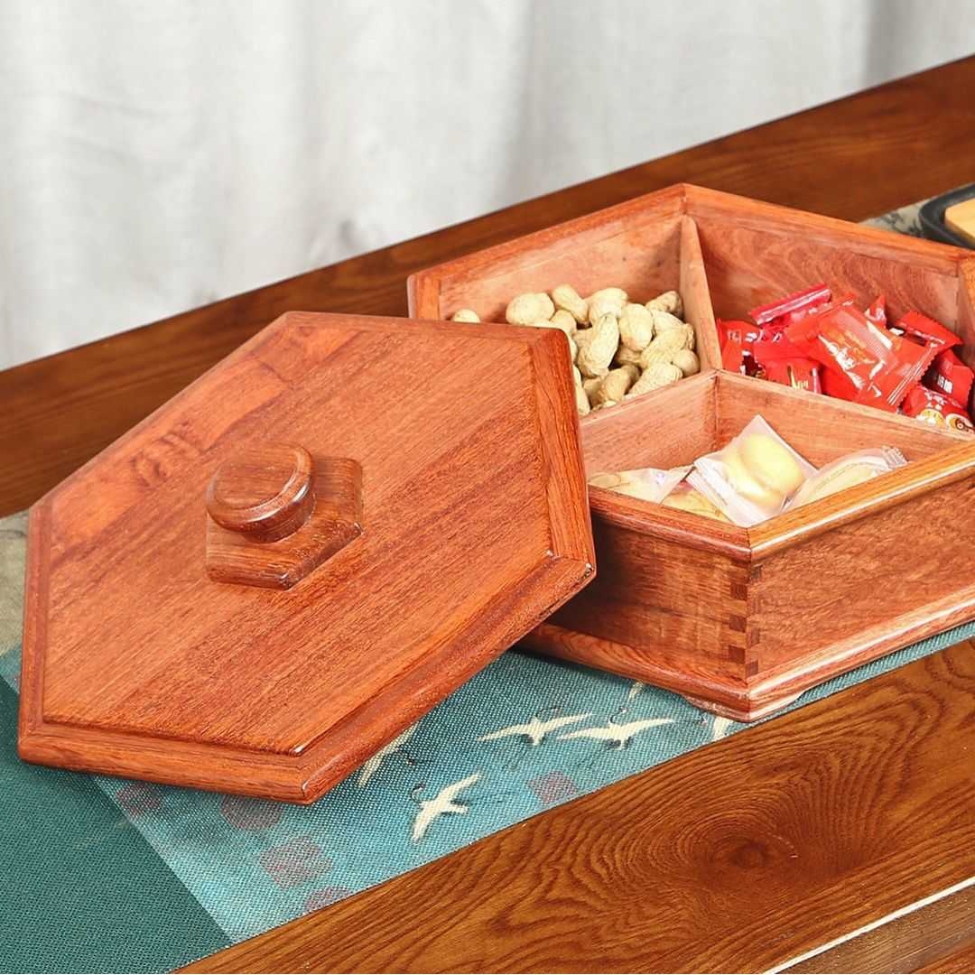 新款直销直播货源 缅甸花梨素面六角果盘 一件木质工艺品花梨木00