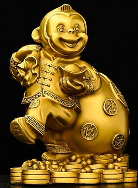 新款直销纯铜猴子摆件大小号十二生肖猴背钱袋猴金猴纳福元宝福猴