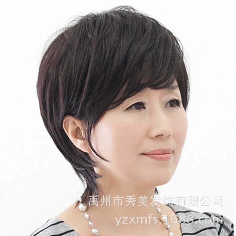 新款直销中老年假发真发女短发波波头中年女士妈妈假发短卷发化疗