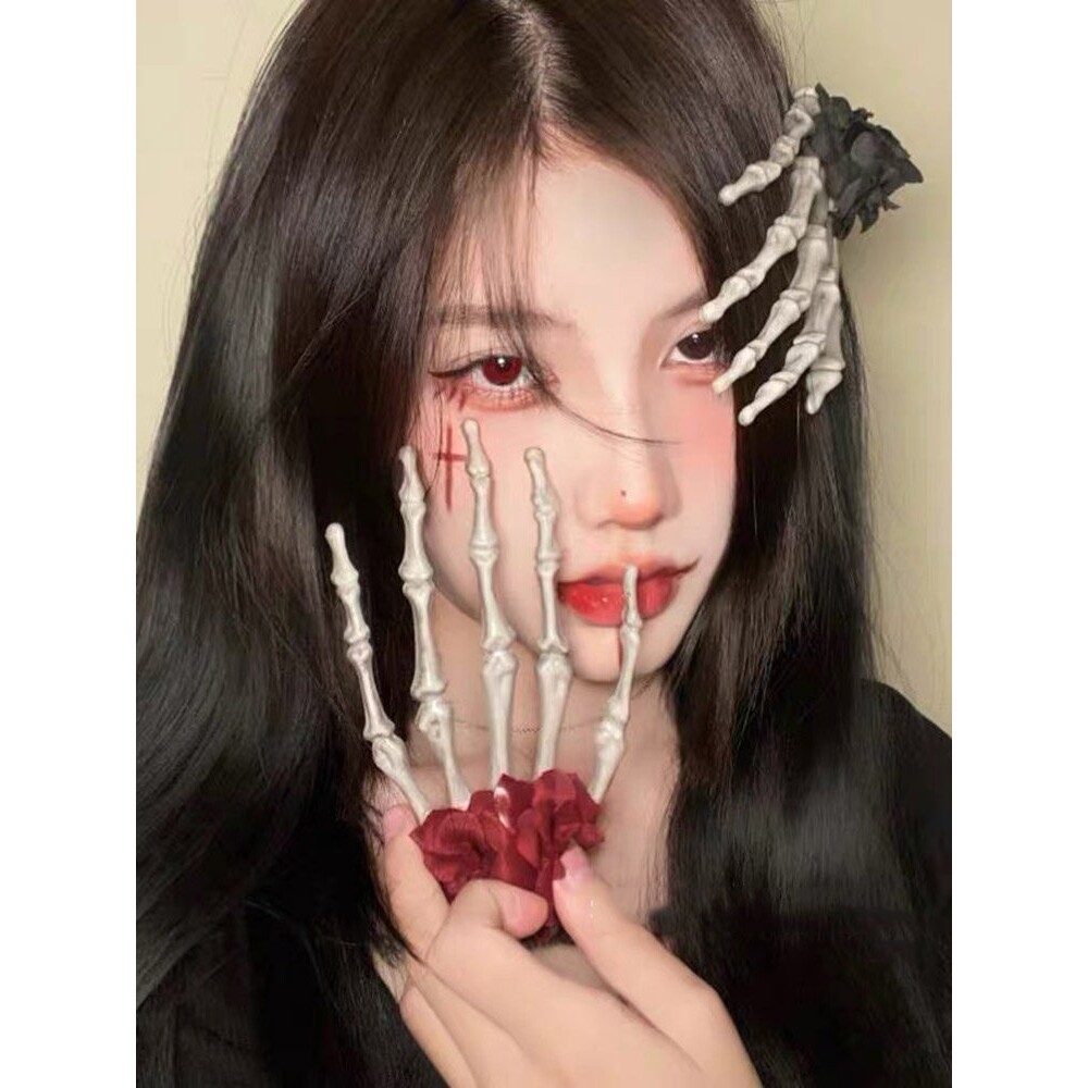 万圣节骷髅手爪边夹头饰少女哥特手骨小众个性大鬼爪玫瑰暗黑发夹