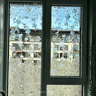 郁金香窗户贴防窥透光玻璃贴纸透光不透人静电窗贴浴室防偷窥磨砂