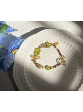 葳蕤｜原创捷克珠森系叶子绿色串珠复古个性手链