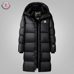 蒙口宁品牌正品冬季中长款羽绒服男女黑亮色过膝长款保暖连帽外套