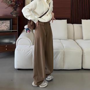 驼色垂坠感阔腿裤女2025冬季新款加厚小个子梨型身材显瘦加绒裤子