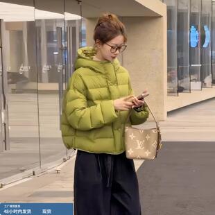 韩版时尚绿色排骨羽绒服女短款2025冬新款爆款加厚保暖面包服外套