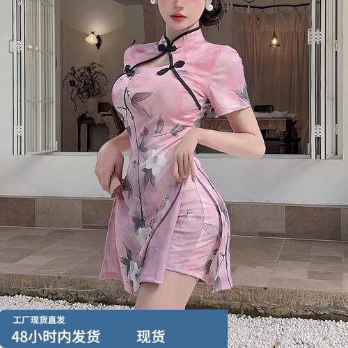 新中式改良旗袍性感修身显瘦遮肚连衣裙K歌柔式技师工作服包臀裙