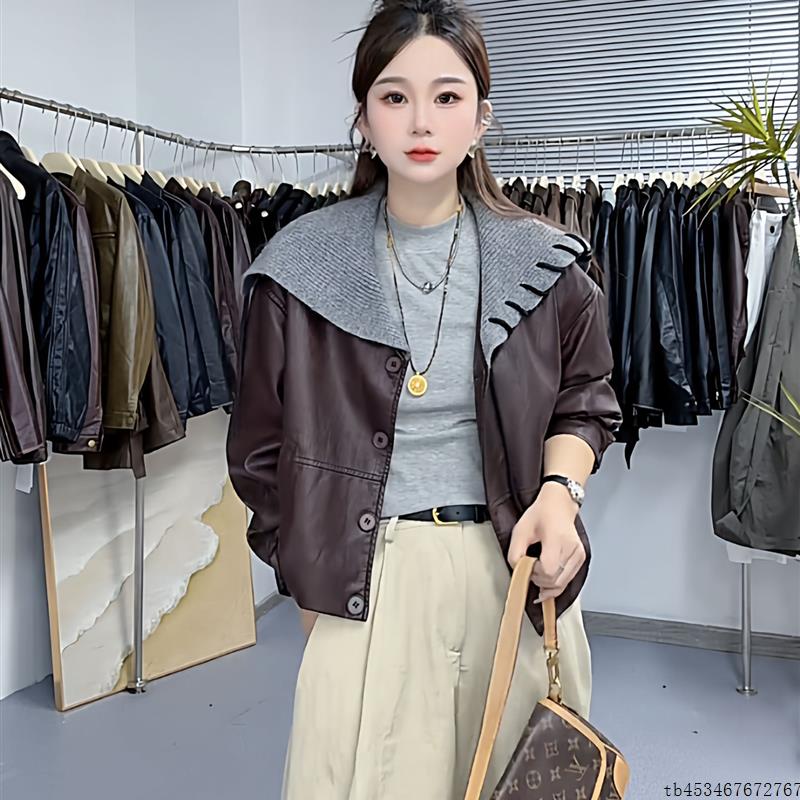 2025秋季新款韩系时尚大翻领单排扣外套女款PU皮衣女休闲百搭皮衣