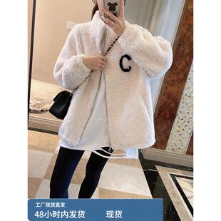 拉炼羊羔毛加绒卫衣外套女冬季2025新款宽松欧货美式羊羔绒厚开衫