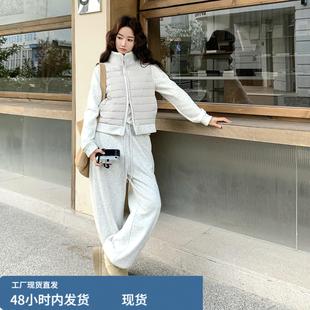 韩系休闲风轻薄排骨羽绒服套装女2025冬羽绒拼接厚T恤阔腿裤两件