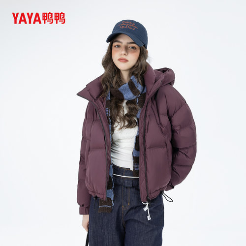 YAYA鸭鸭短款宽松型街头风立领羽绒服女亮面休闲保暖宽松时尚外套