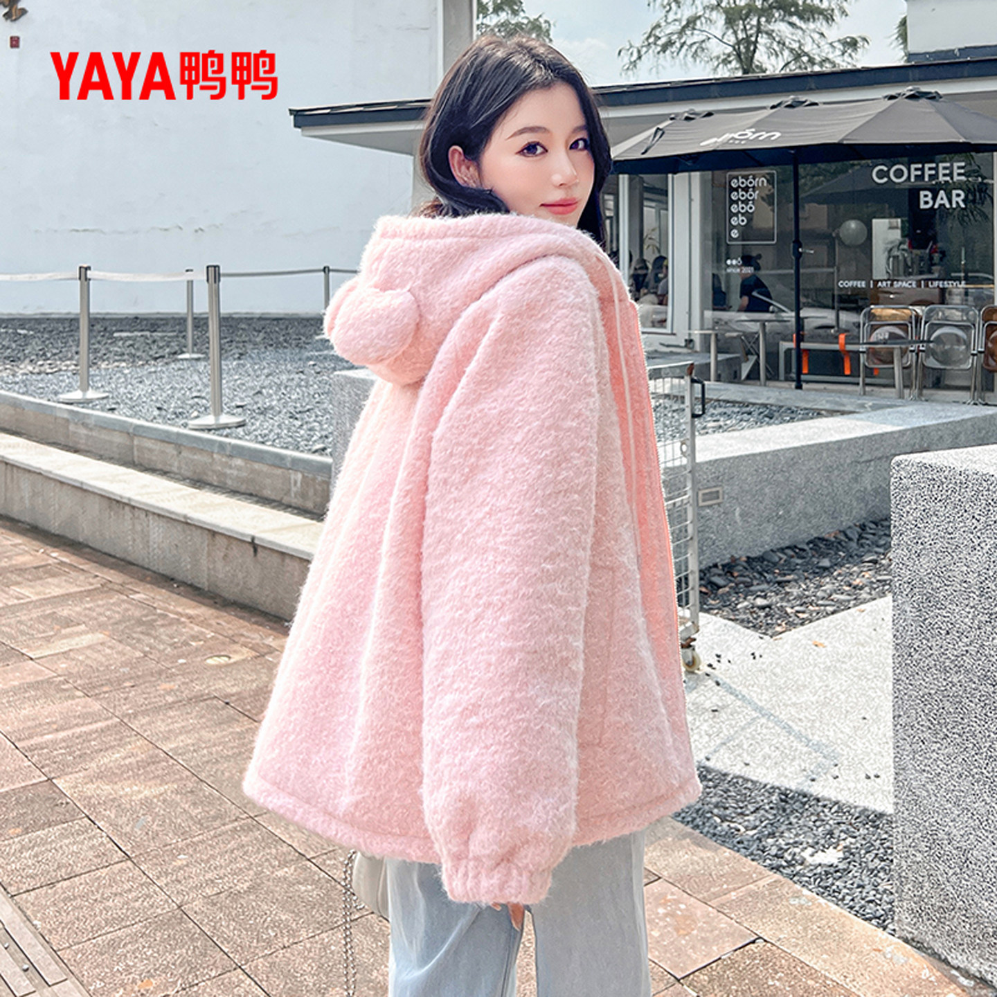 YAYA鸭鸭羊羔毛薄外套羽绒服