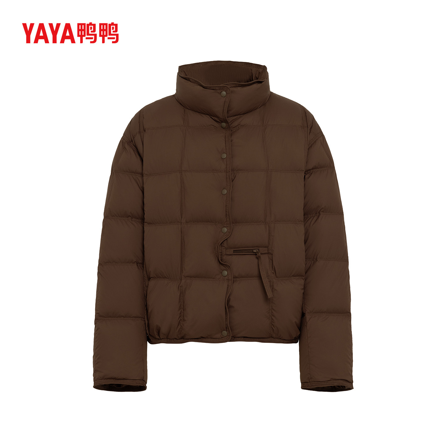 YAYA鸭鸭25冬季新款极简百搭显瘦鸭绒外套女小个子短款圆领羽绒服