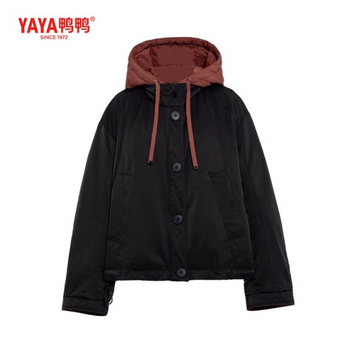 YAYA鸭鸭2026年秋冬新款羽绒服女连帽时尚简约鸭绒保暖两穿外套