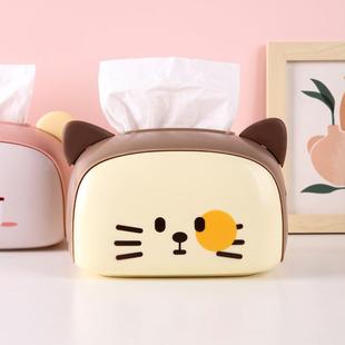 家用客厅猫宿舍茶几可爱卡通猫抽纸可收升盒降翻盖轻奢纸巾纳盒